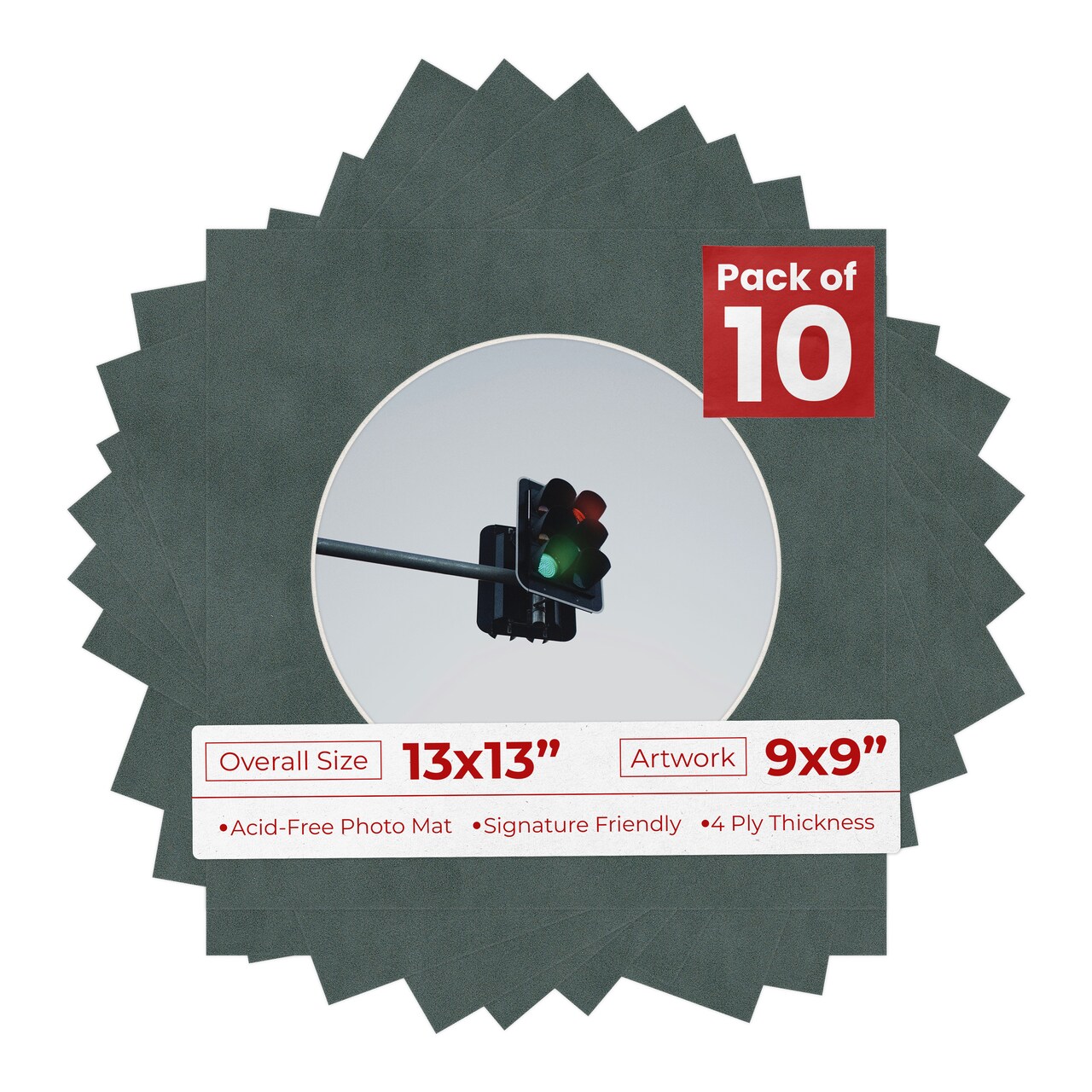 Dark Grey Suede Mat Board for 13x13 Frames - Circle Opening for 9x9 Photos